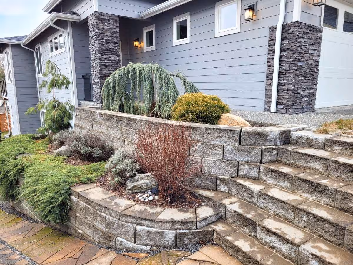 Stone stairs with a retaining wall