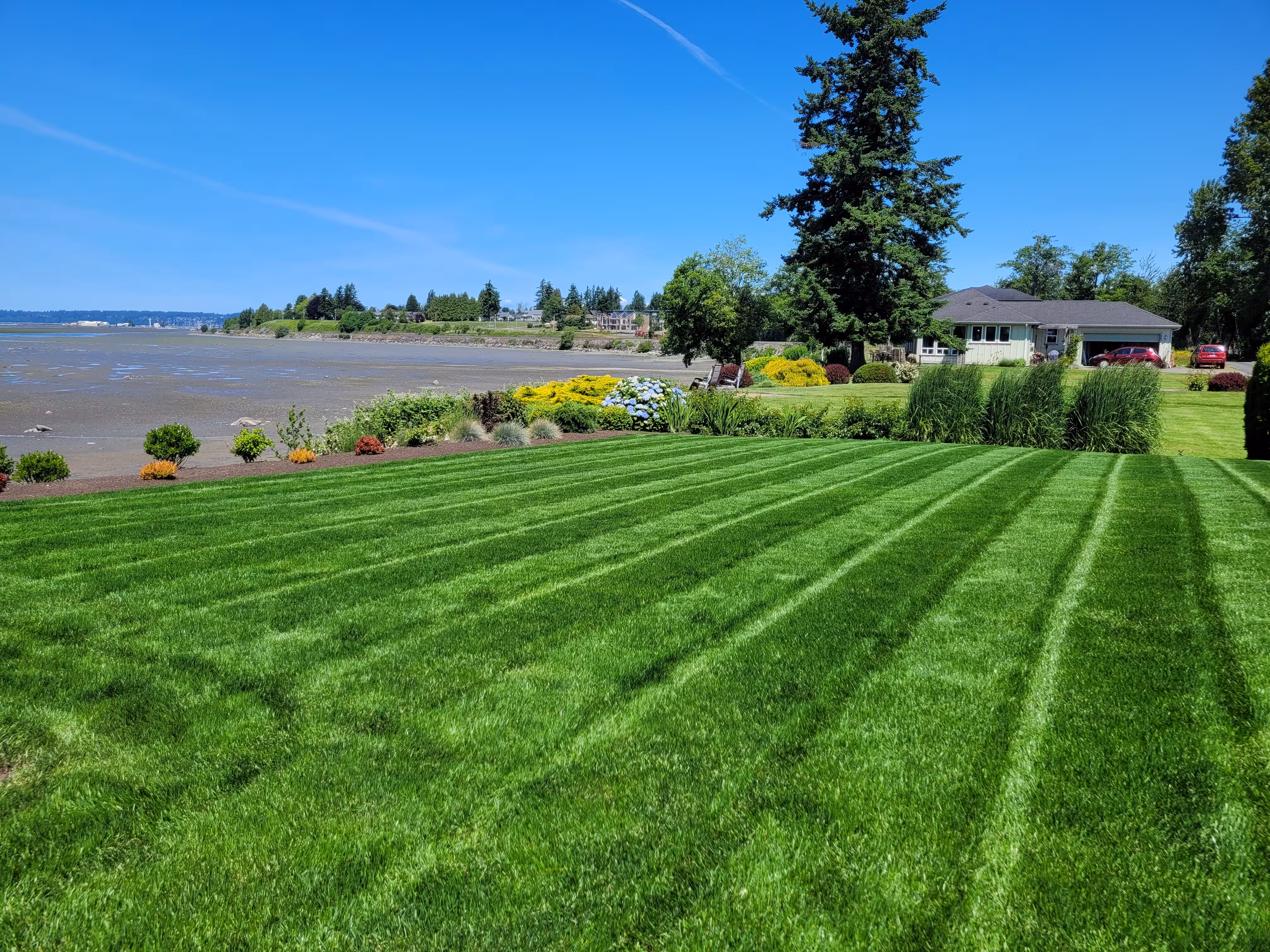 Manicured lawn on a bay